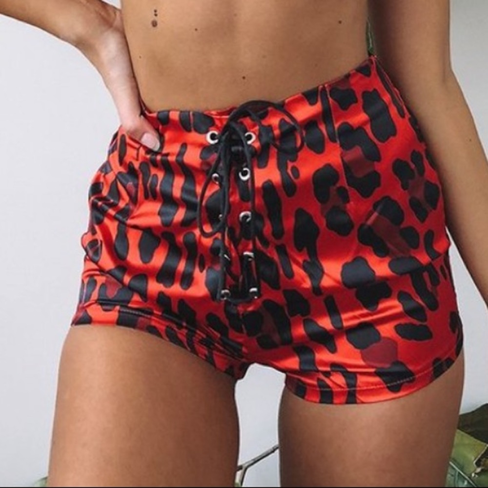 Red Cheetah Lace Up Shorts
